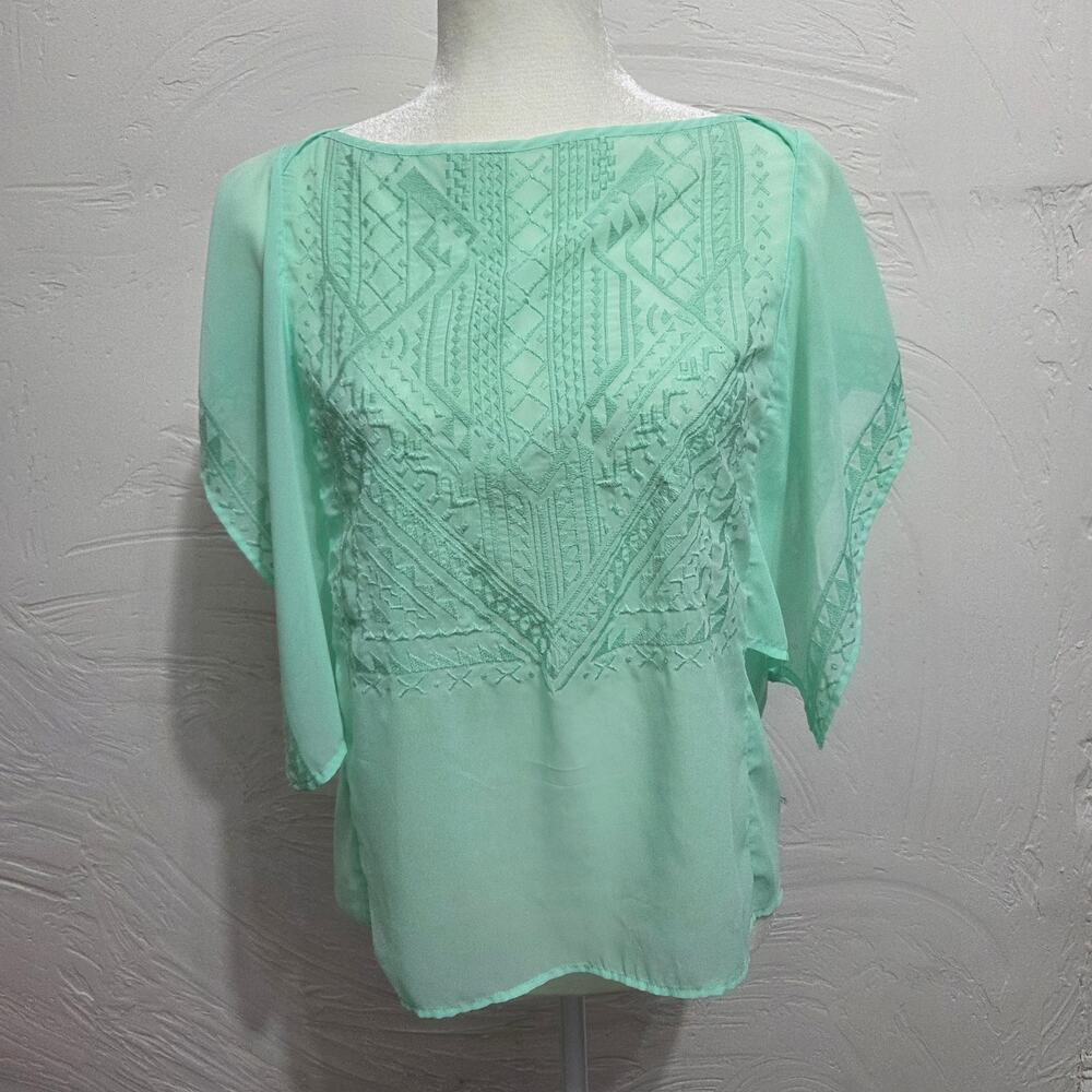 Banana Republic Woman's Sheer Mint Green Short Sleeved Blouse Size Small